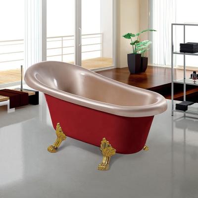 China Modern Red Resin Freestanding Bathtub Red Clawfoot Bathtub Freestanding Bathtub for sale