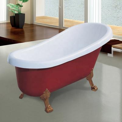 China Modern Simple Flexible Headroom With Four Legs Standing Red Bathtub for sale