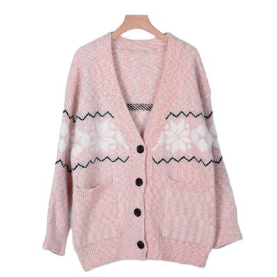 China Anti-Wrinkle Snowflake Heavy Open Front Button Down Cardigan With Pockets Ugly Christmas Sweater For Women for sale