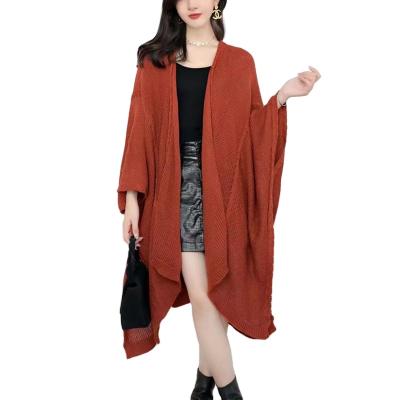 China Women Autumn Winter Anti-wrinkle V Cut Open Front Robe Wide Poncho Wrap Sweater Solid Knitted Shawl Capes for sale