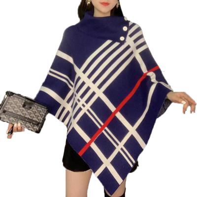 China New Arrival Women's Boho Winter Anti-wrinkle Stylish Plus Size Plaid Pattern Knitted Poncho Sweaters Pullover for sale