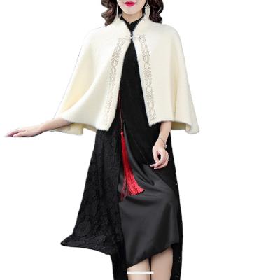 China Winter Women's Everyday Life Women's Winter Open Front Difficulty Poncho Shawls Soft Warm Faux Stones Open Front Short Knitted Cape Sweater for sale