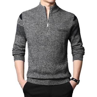 China Anti-Wrinkle Mens Basics Wool Casual Half Sleeve 100% Long Half Sleeve Turtleneck Zipper Knitted Pullover Sweaters for sale