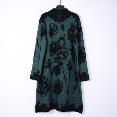 China Custom Women's Anti-Wrinkle Floral Printed Knitted Sweater Dress Plus Size Long Sleeve Pullover Sweaters for sale