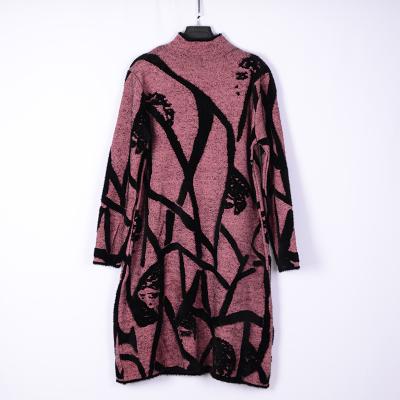 China Custom Anti-Wrinkle Women Printed Knitted Sweater Dress Knee Length Plus Size Pullover Sweaters for sale