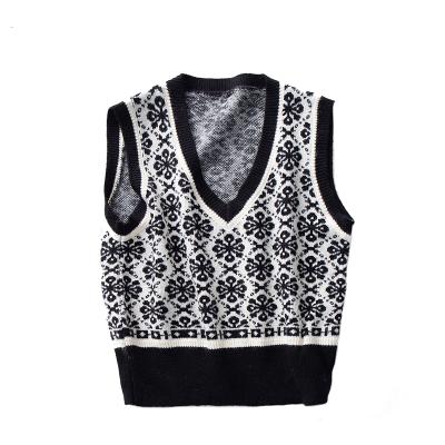 China Wholesale Anti-Wrinkle Floral Casual Knitted Autumn V-Neck Sweater Vest Uniform for sale