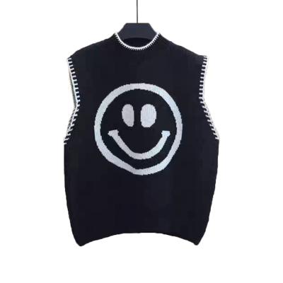 China 2021 Autumn Preppy Style Knitted Cartoon Anti-wrinkle V-neck Wowomen Sweater Vest for sale