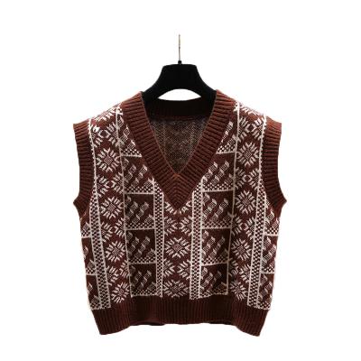 China 2021 Anti-Wrinkle Floral Casual Knitted Autumn V-Neck V-Neck Sweater Vest for sale