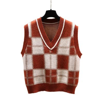 China Anti-wrinkle Factory Outlet Autumn Casual Knitted Color Blocking V-neck Wowomen Vest Sweater for sale