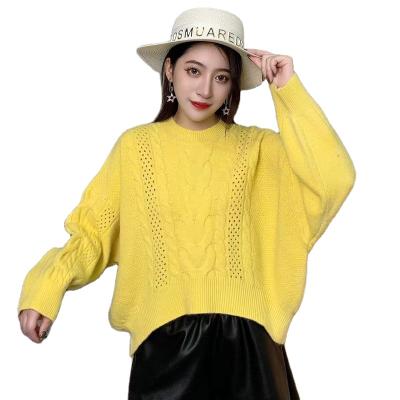 China Anti-wrinkle Factory Outlet Winter Vintage Knitted Sloid Batwing Sleeve Crewneck Girls Pullover Sweater for sale