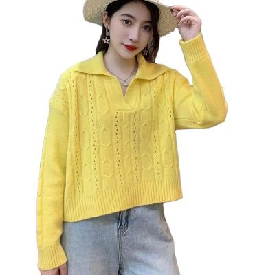 China Anti-wrinkle Hot Sale Winter Minimalist Knitted Regular Sloid Turn-down Collar Pullover Women Sweater for sale