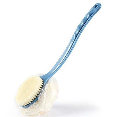 China All Natural Bathroom Accessories Body Shower Brush Double Sided Rub Back Exfoliating Brush with Bristle and Loofah for sale