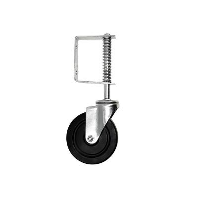 China Flat Free Damping Spring Wheel Black Rubber Caster Wheels Screw With Brake Galvanize Stainless Steel Casters for sale