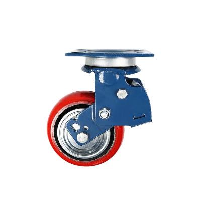 China Flat Free Galvanized Baking Paint Double Spring Durable Pu Caster Industrial Swivel Scaffold Caster Wheel With Brake for sale