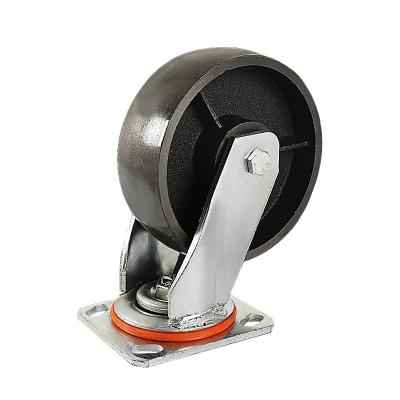 China Flat Free Heavy Duty Casters Cast Iron Industrial Top Plate Swivel Casters Used For Renovation Companies for sale