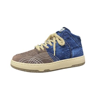 China New Retro Fashion Trend Spring Lace High Top Thick Top Men's Sports Shoes Fashion Denim Breathable Casual Sneakers for sale