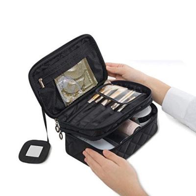 China Wholesale Fashion OEM Double Layer Toiletry Brush Cosmetic Bag For Women With Mirror Travel Makeup Bag for sale