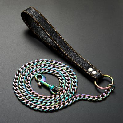 China Adujustable Wholesale Personalized Stainless Steel Full NK Welded Cuban Mount Chain Leather Rope Dog Collar And Leash Set for sale