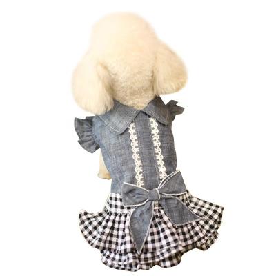 China Viable Wholesale Fashionable Brand Puppy Clothes Designer Washed Denim With Skirt Summer Dog Clothes Pet Accessories for sale