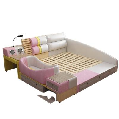 China (Size) 2021 adjustable multifunctional smart leather bed bedrooms with massage speaker with play music led light factory cheapest on sale for sale