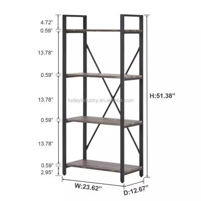 China 2021 new black metal and wood foldable with 4 tier living room ladder bookcase shelf for sale