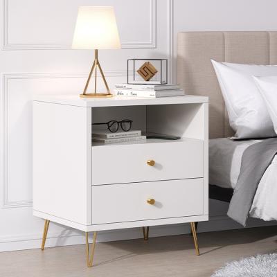 China 2021 Hot Selling Others Style OEM High Quality Luxury Modern Metal Adjustable White Gold Nightstands With Drawers For Bed Room for sale