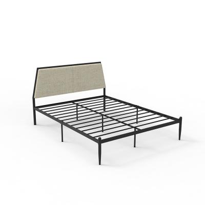 China Gray Trapezoidal Fabric Box Spring Base Metal Platform Upholstered Bed Frame Headboard No Storage Wholesale For Adult for sale