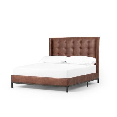 China Furniture Twin Queen King Bed Frame With Tufted High Quality Italian Genuine Leather Headboard for sale