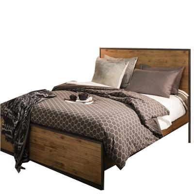 China Storage Highly Recommend American Rustic Industrial Style Wooden Platform Bed Headboard Bed and Metal Footboard Bed for sale