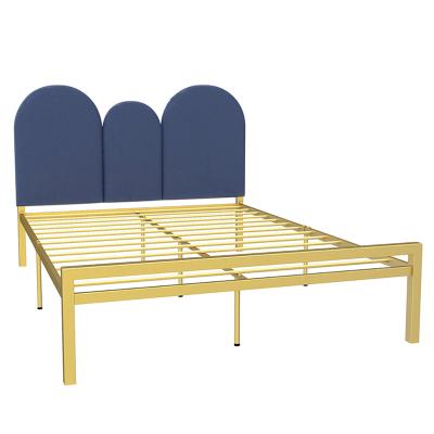 China Nordic modern style metal bed storage factory wholesale price platform upholstered headboard fabric double bed for sale