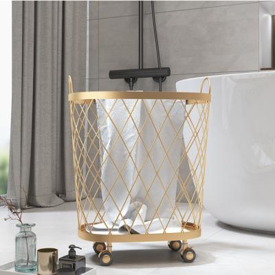 China 2022 New European High Quality Minimalist Metal Iron Laundry Basket With Wheels Grocery Storage Basket for sale