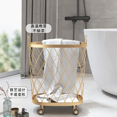 China Minimalist Round Laundry Hamper Hoops Military Green Wrought Iron Metal Storage Basket With Handle for sale