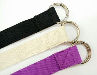 China Milk White Polyester Cotton Yoga Strap With 2 D Rings Yoga Stretching Strap Training Belt SW-003 for sale