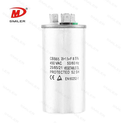 China air conditioner smiler cbb65 shipping and handling 450vac capacitor manufacture in Foshan 35mf+5uf cbb65 capacitor for sale