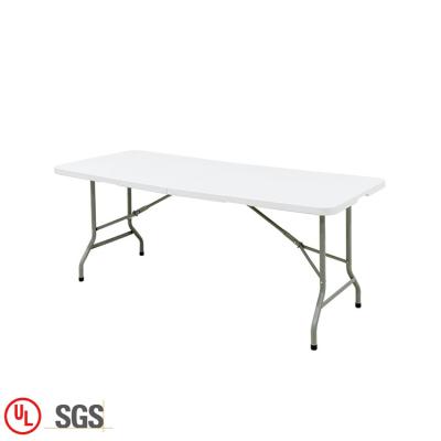 China 6FT Modern Times In White HDPE Rectangular Half Folding Tables Foldable Plastic Restaurant Table for sale