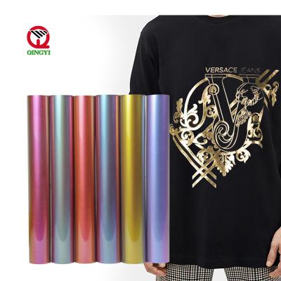 China Vivid Custom Vinyl Chameleon Color PU Vinyl Rolls Thermal Film Htv Ready To Press Heat Transfer Vinyl For Apparel Logo for sale