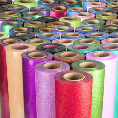 China Easy to cut and weed Qingyi wholesale various color korea htv glitter film heat transfer glitter vinyl rolls best for t-shirt custom for sale