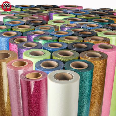 China Easy to cut and weed free sample china factory korea wholesale quality pu glitter htv heat transfer vinyl for iron on t shirts for sale