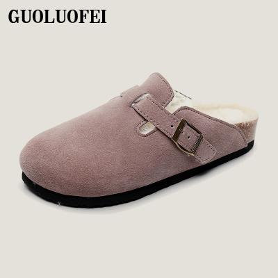 China Latest Fashion Trend Slip On Women Close Toe Cork Slippers Flat Suede Upper Outdoor Shoes for sale