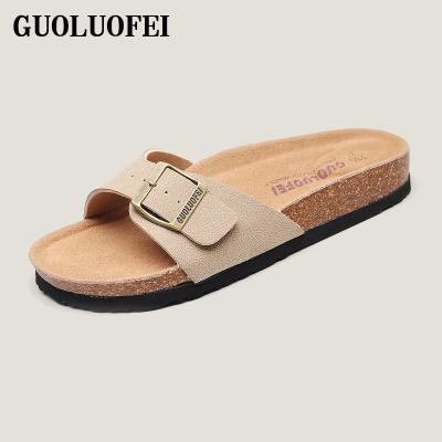 China Fashion Trend OEM Custom Women Cork Flat Slippers Summer Beach Indoor Outdoor Shoes for sale