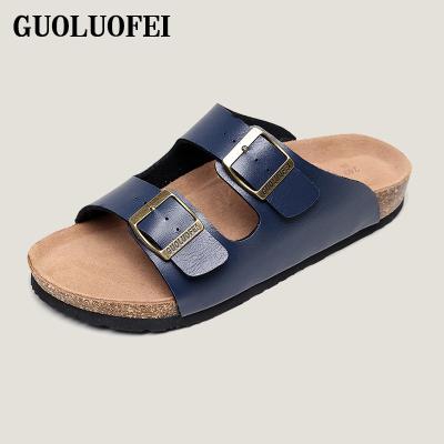 China Unique Cork Slides Custom Made Anti-Slippery Fashion Sandals Men Buckle-Strap Summer Open Toe Slippers For Outdoor Men for sale