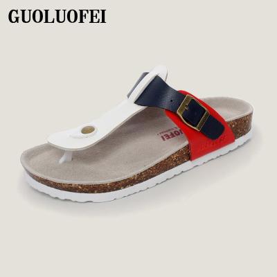 China Anti-Smell Summer Hot Selling Men's Cork Flip Flops PU Leather Casual Slippers for sale