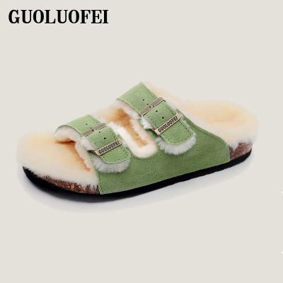 China Anti-odor Fashion Cork Unique Mens Suede Leather Slippers With Metal Buckle Straps for sale