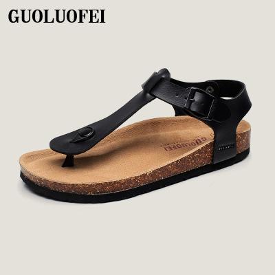 China Best Selling Anti-Smell Custom Design Fashionable Mens Thong Strap Slip On Cork Slipper Sandals Shoes OEM for sale