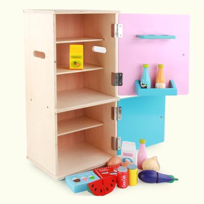 China Wholesale High Quality Eco-friendly Wooden Pretend Play Pink Fridge Kitchen Toys Kids Educational Toys for sale