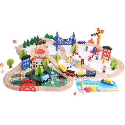 China Slot Toy Wooden Trains Track Toy Set Magic Bridge Props Station Track Brio Railway Model Educational Pulzze Toys For Children for sale