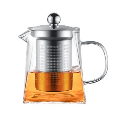 China 350ml 500ml 700ml High Sustainable Borosilicate Teapot With Stainless Steel Filter And Lid Food Grade Glass Teapot Various Set for sale