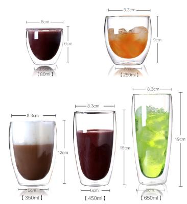 China 80ml 250ml 350ml 450ml 650ml double stocked glass mug coffee mug stocked handle or cover is available for sale