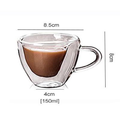 China Romantic Borosilicate Double Wall Cup Double Wall Heart Shape Heart Shape Glass Mug Transparent Hand Made Viable Shape Glass For Coffee for sale