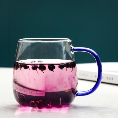 China 300ml Sustainable Single Wall High Borosilicate Glass Cup Multicolor Handle Mugs for sale